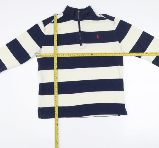 Ralph Lauren Girls Blue Striped 1/4 Zip Cotton Sweatshirt 14-16 Years