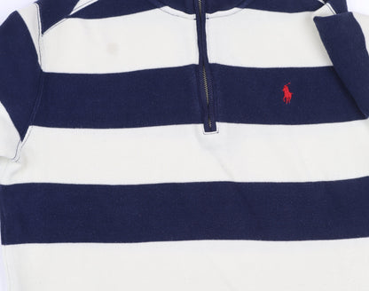 Ralph Lauren Girls Blue Striped 1/4 Zip Cotton Sweatshirt 14-16 Years