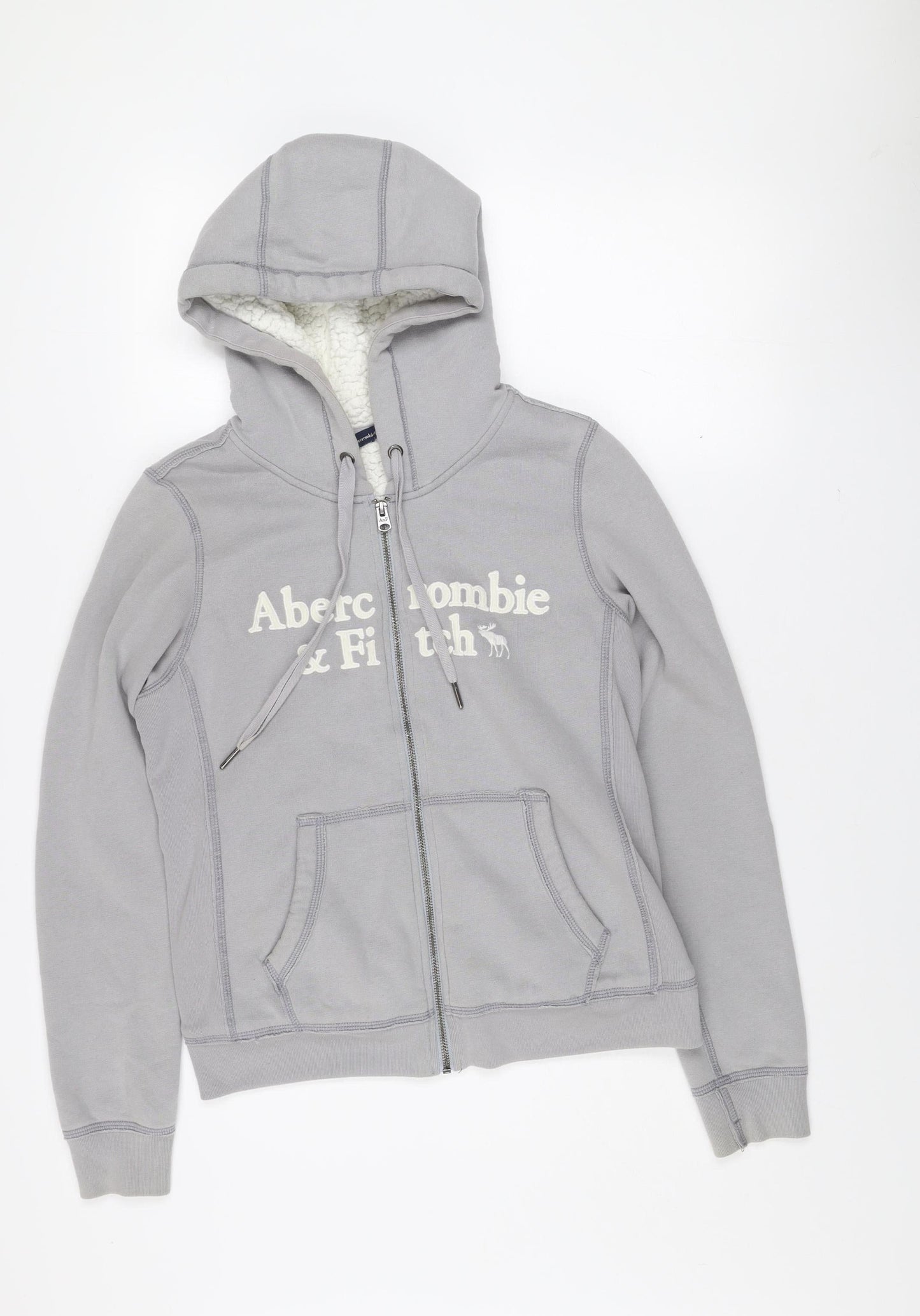 Abercrombie & Fitch Womens Grey Hooded Fleece Lined Zip Jacket S