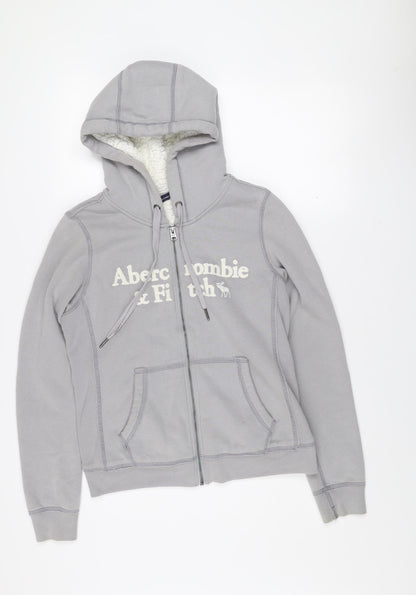 Abercrombie & Fitch Womens Grey Hooded Fleece Lined Zip Jacket S
