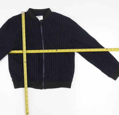 DKNY Girls Blue Pinstripe Bomber Jacket Size 10 Years Cotton Blend Zip Front