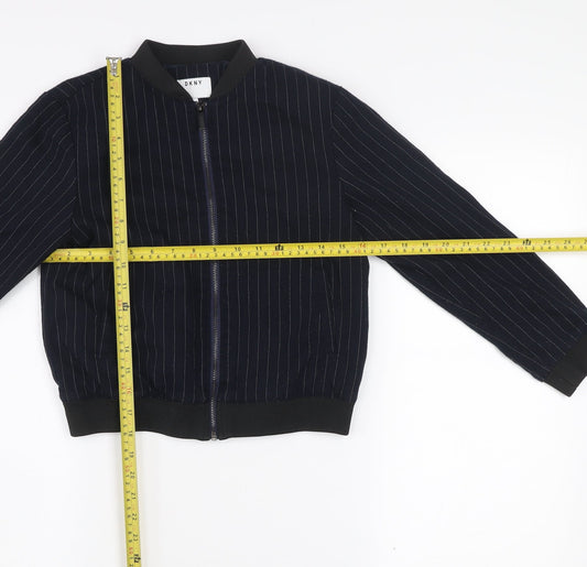 DKNY Girls Blue Pinstripe Bomber Jacket Size 10 Years Cotton Blend Zip Front