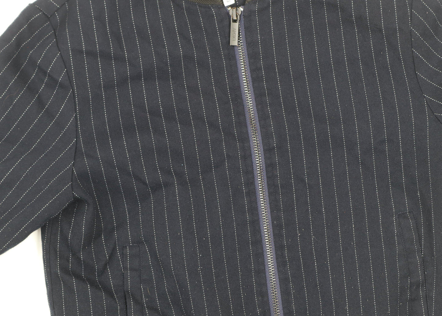 DKNY Girls Blue Pinstripe Bomber Jacket Size 10 Years Cotton Blend Zip Front