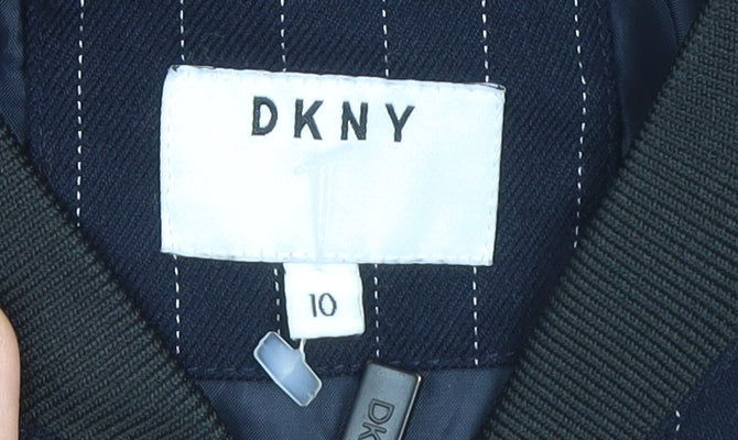 DKNY Girls Blue Pinstripe Bomber Jacket Size 10 Years Cotton Blend Zip Front