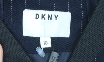 DKNY Girls Blue Pinstripe Bomber Jacket Size 10 Years Cotton Blend Zip Front