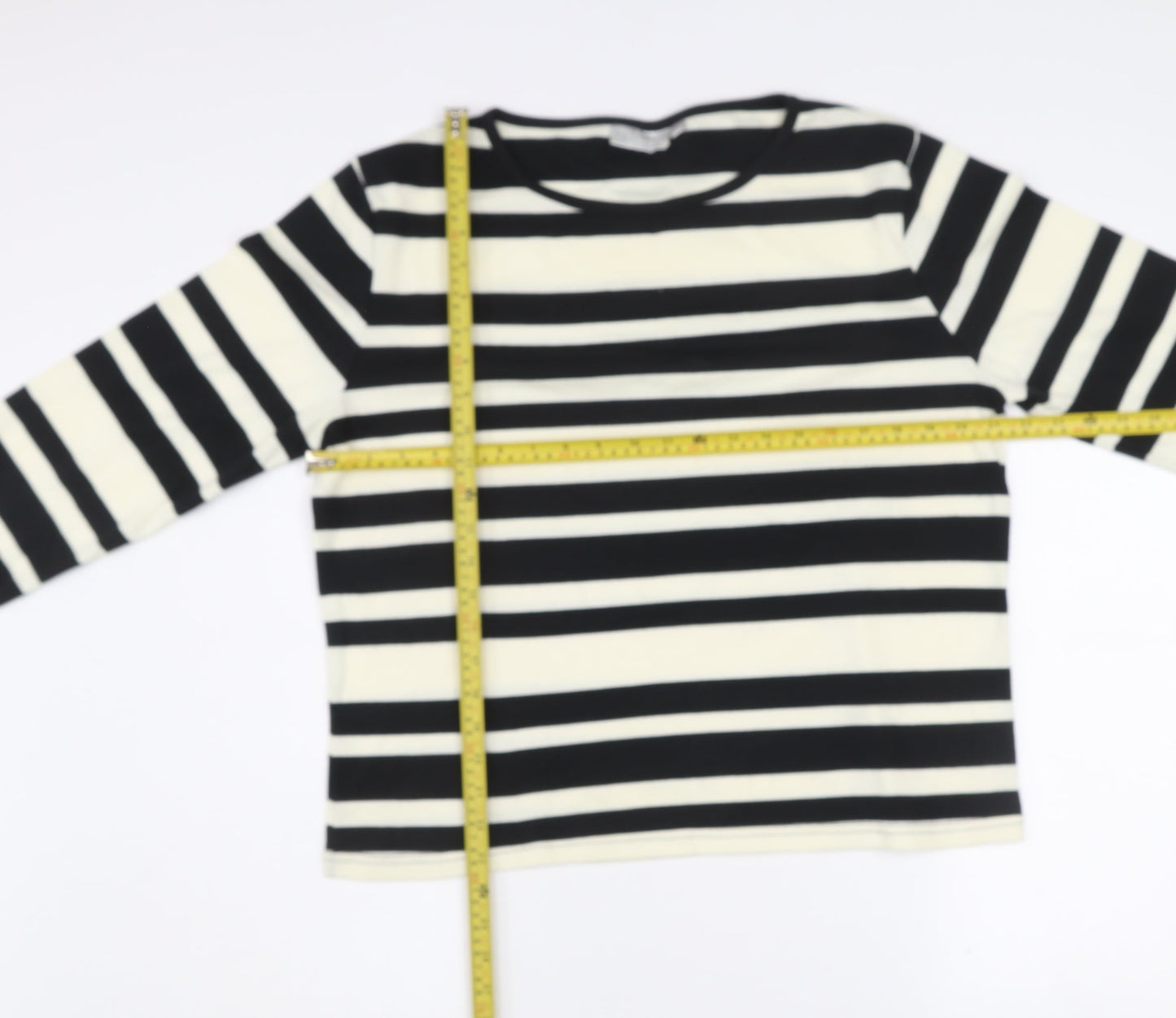 JANIQUE Women’s Black White Striped Long Sleeve T-Shirt Size 16