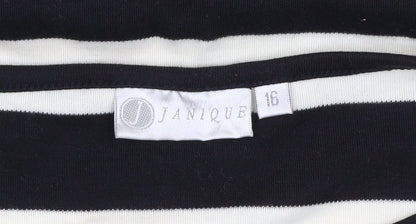 JANIQUE Women’s Black White Striped Long Sleeve T-Shirt Size 16