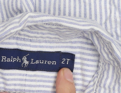 Ralph Lauren Boys Blue Striped Button-Up Long Sleeve Cotton Shirt 2 Years