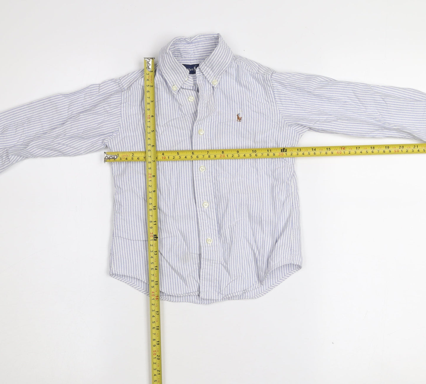 Ralph Lauren Boys Blue Striped Button-Up Long Sleeve Cotton Shirt 2 Years