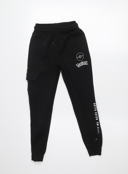 Pokémon Boys Black Jogger Sweatpants 9-10 Years Elastic Waist Tapered Fit