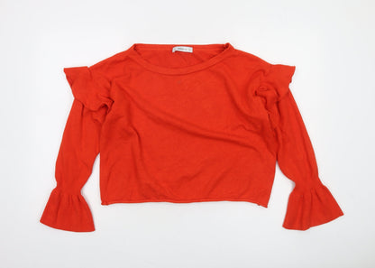 Zara Women Red Ruffle Bell Sleeve Knit Jumper Size 8