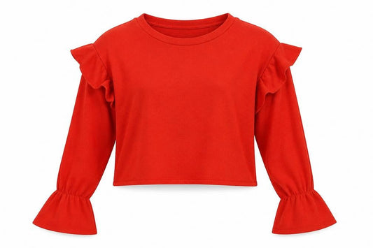 Zara Women Red Ruffle Bell Sleeve Knit Jumper Size 8