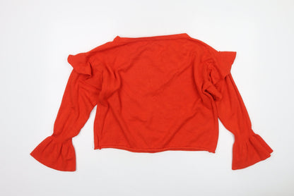 Zara Women Red Ruffle Bell Sleeve Knit Jumper Size 8