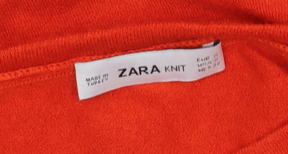 Zara Women Red Ruffle Bell Sleeve Knit Jumper Size 8