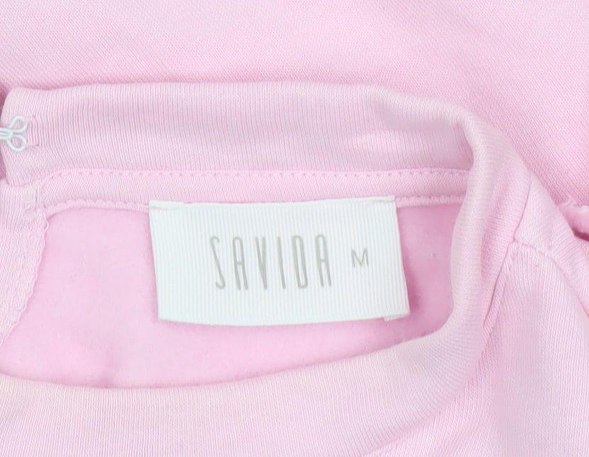 Savida Women Pink Ruffle Long Sleeve Pullover Sweatshirt M