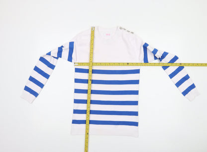 Savida Women's Blue White Striped Crew Neck Jumper XS