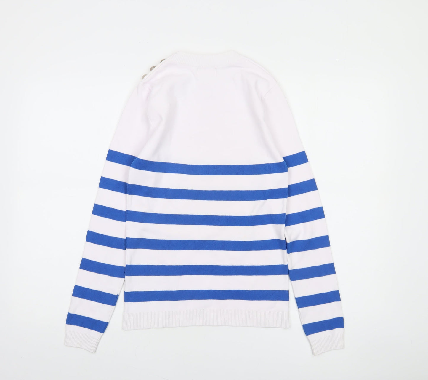 Savida Women's Blue White Striped Crew Neck Jumper XS