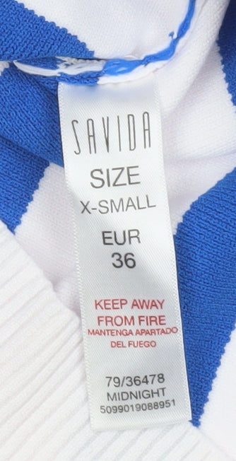 Savida Women's Blue White Striped Crew Neck Jumper XS
