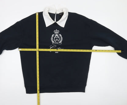 River Island Women’s Navy Collared Pullover Sweatshirt XS Embroidered Crest