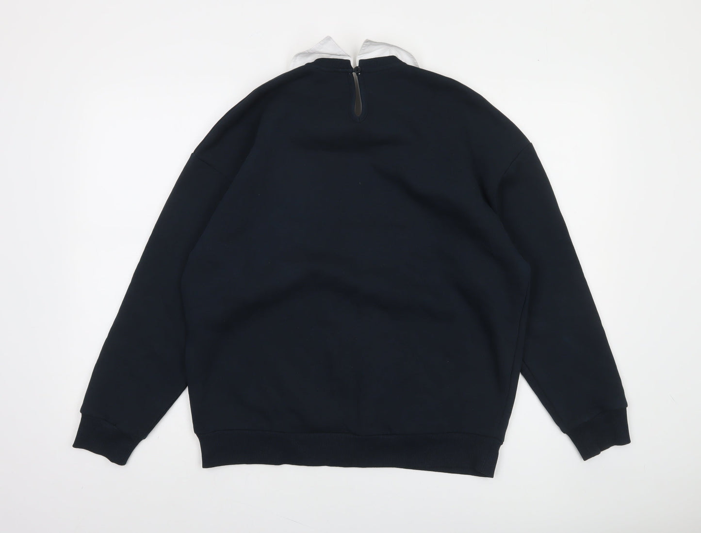 River Island Women’s Navy Collared Pullover Sweatshirt XS Embroidered Crest