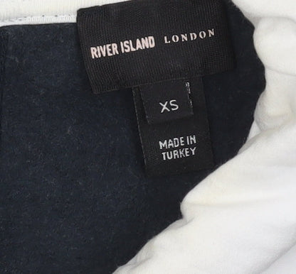 River Island Women’s Navy Collared Pullover Sweatshirt XS Embroidered Crest