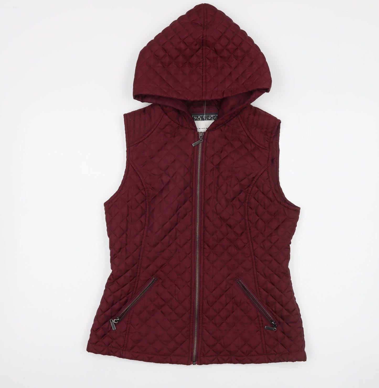 New Look Womens Red Quilted Hooded Waistcoat Size 12