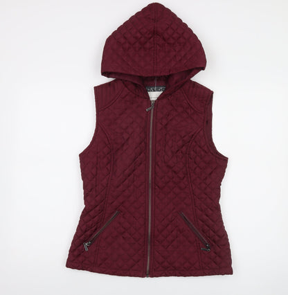 New Look Womens Red Quilted Hooded Waistcoat Size 12