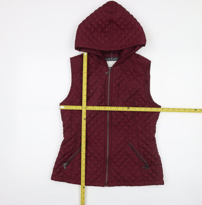 New Look Womens Red Quilted Hooded Waistcoat Size 12