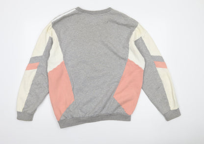 Adidas Women Grey Colourblock Sweatshirt Size 12 Cotton Crew Neck