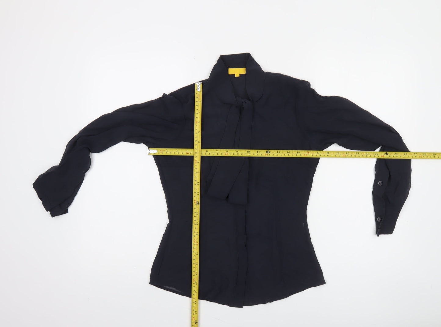 The Uniform Studio Women's Black Chiffon Tie Neck Blouse Size 8
