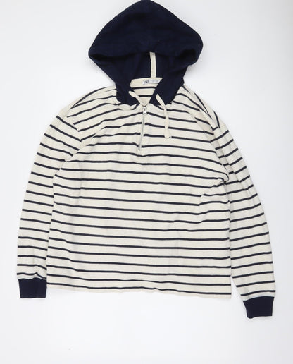 Zara Women Navy Stripe 1/4 Zip Cotton Hoodie M