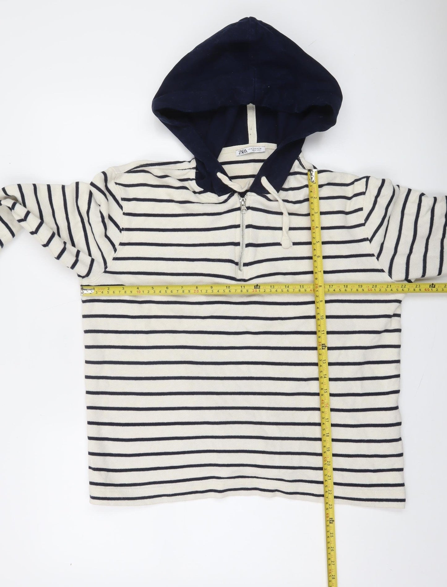 Zara Women Navy Stripe 1/4 Zip Cotton Hoodie M
