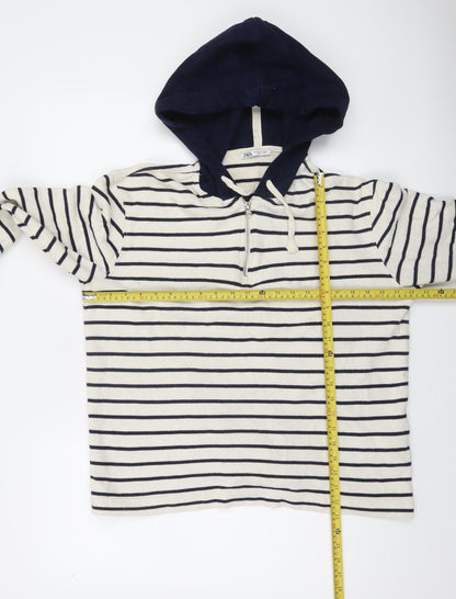 Zara Women Navy Stripe 1/4 Zip Cotton Hoodie M