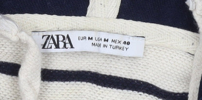 Zara Women Navy Stripe 1/4 Zip Cotton Hoodie M