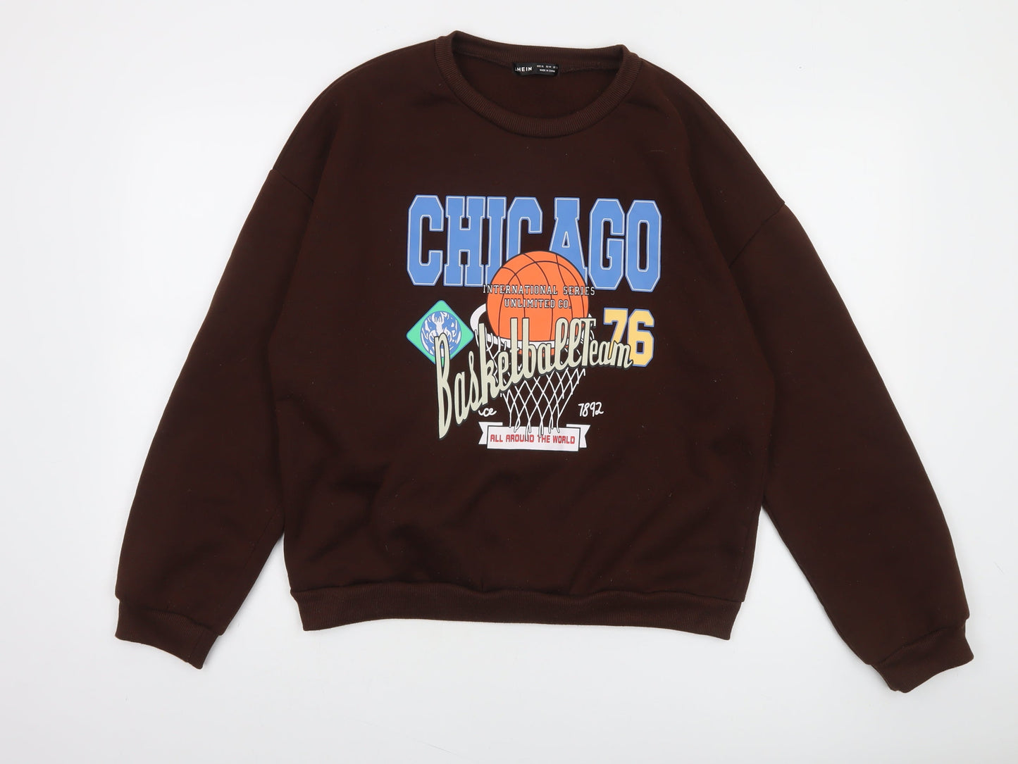SHEIN Womens Brown Chicago Basketball Print Pullover Sweatshirt XL