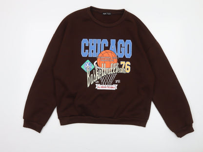 SHEIN Womens Brown Chicago Basketball Print Pullover Sweatshirt XL