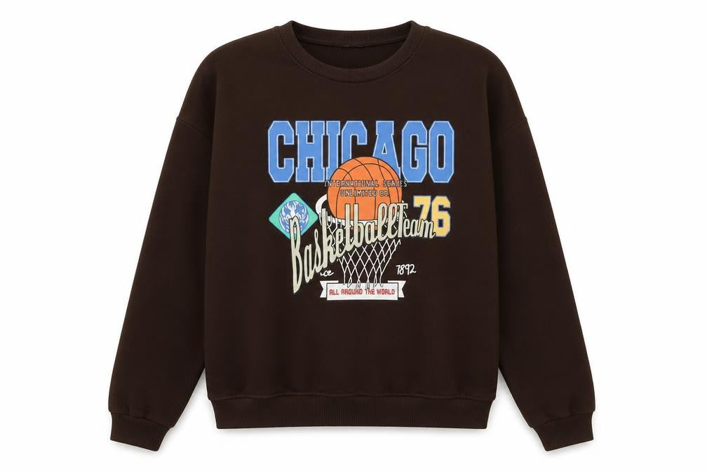 SHEIN Womens Brown Chicago Basketball Print Pullover Sweatshirt XL