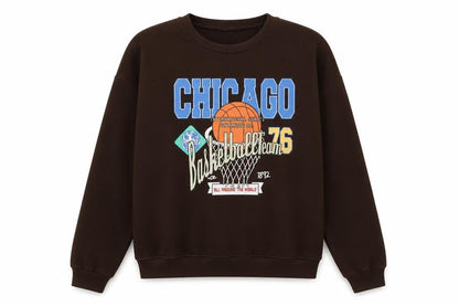 SHEIN Womens Brown Chicago Basketball Print Pullover Sweatshirt XL