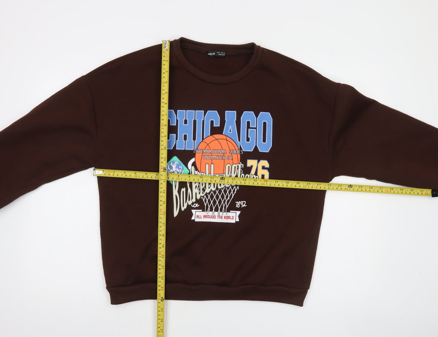 SHEIN Womens Brown Chicago Basketball Print Pullover Sweatshirt XL