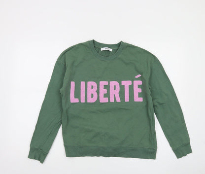 Find Women Green LIBERTÉ Cotton Sweatshirt UK 8 Crew Neck Long Sleeve