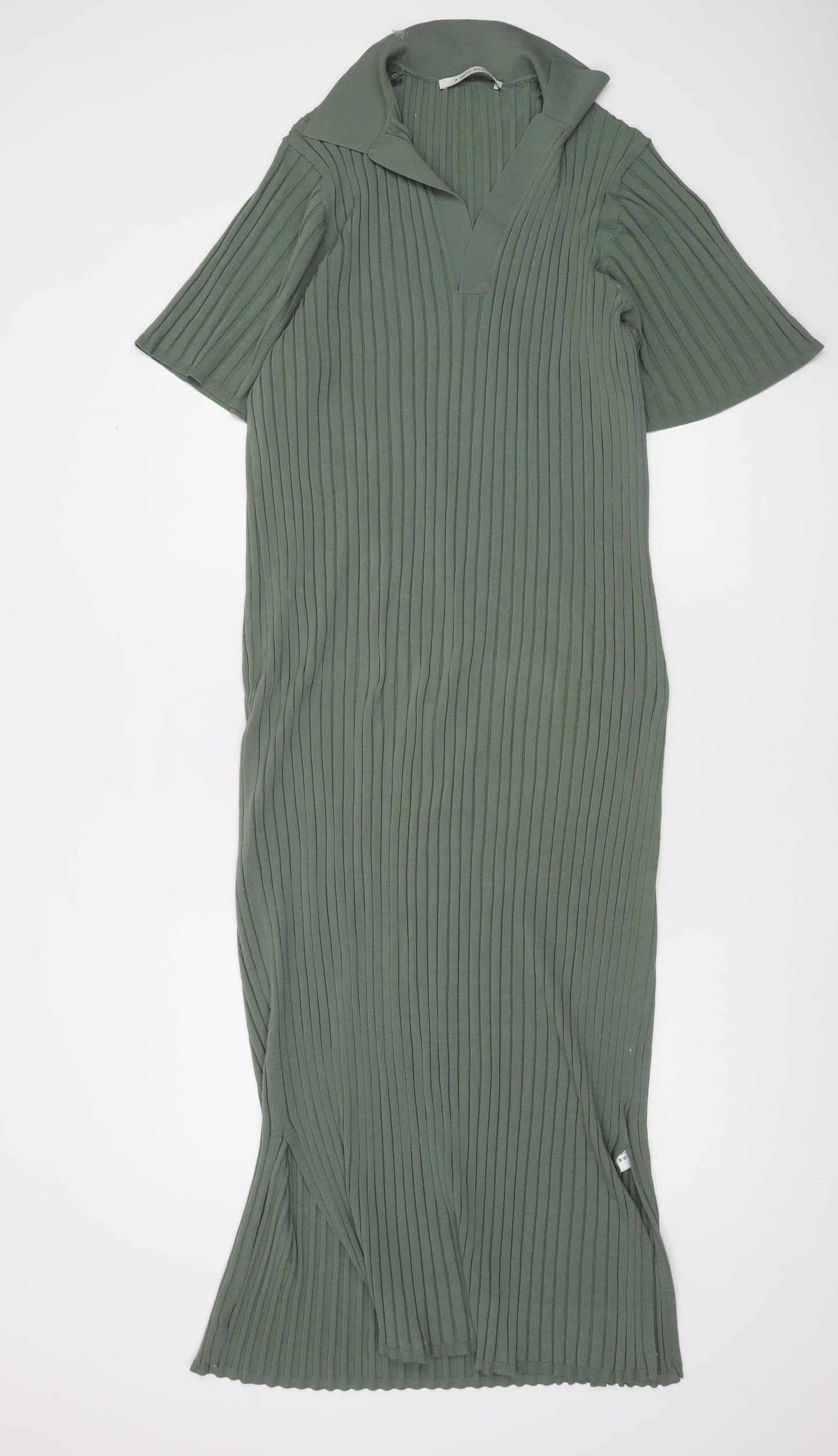 A Day’s March Women Green L Midi Collared Knit Shirt Dress