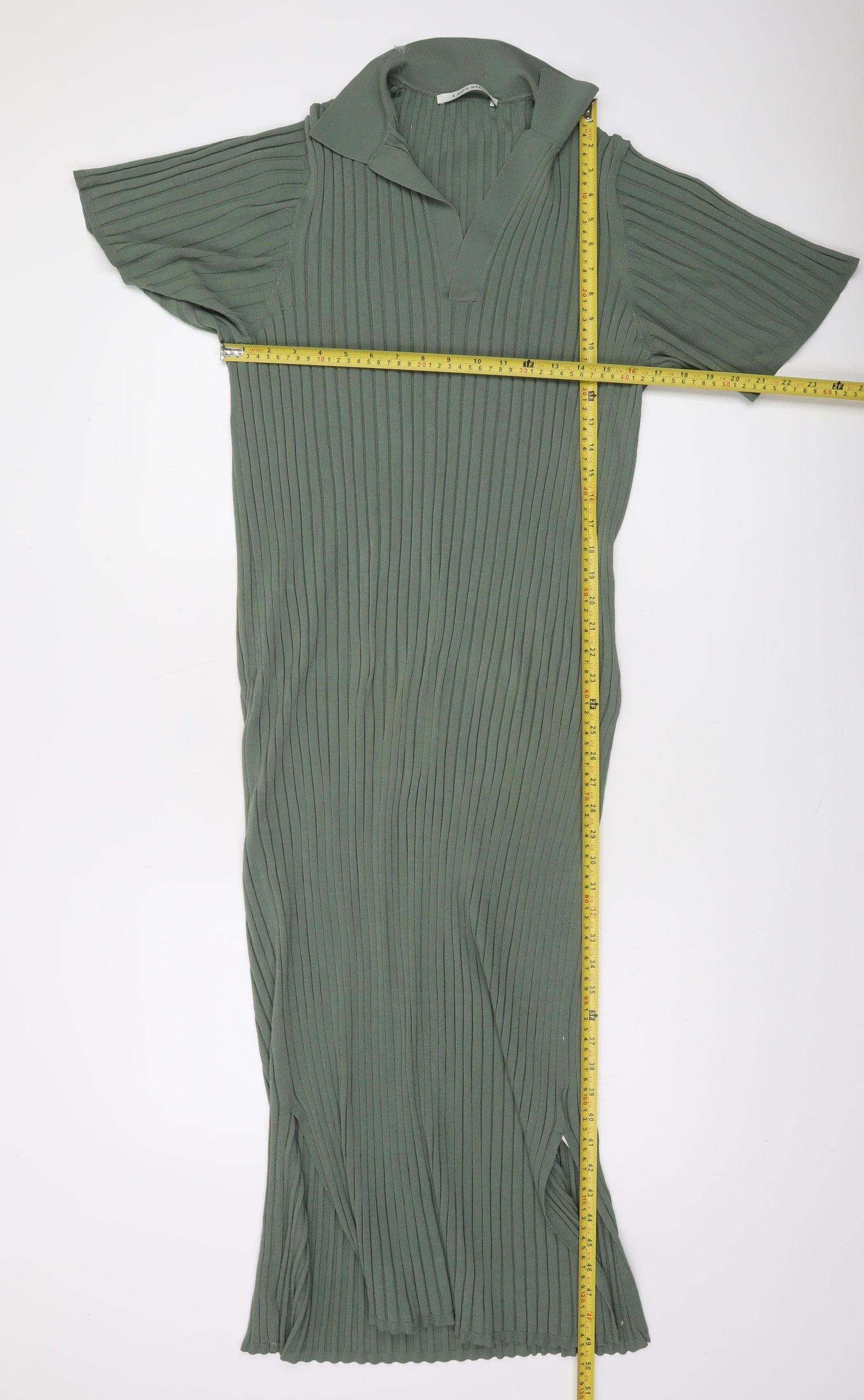 A Day’s March Women Green L Midi Collared Knit Shirt Dress