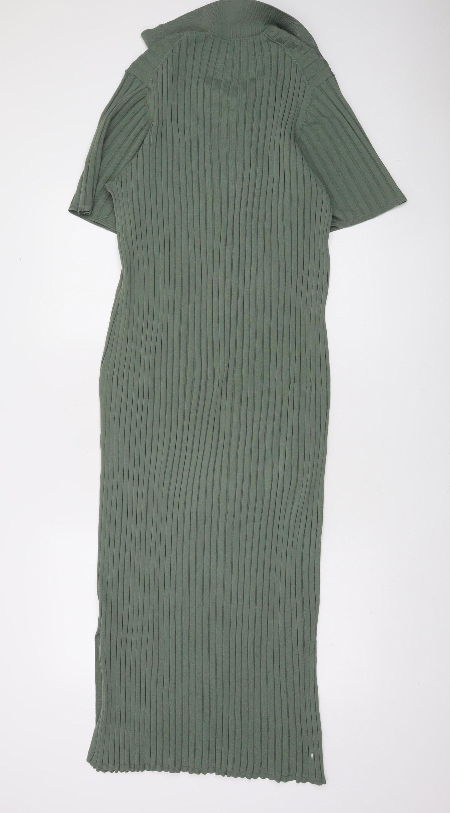 A Day’s March Women Green L Midi Collared Knit Shirt Dress