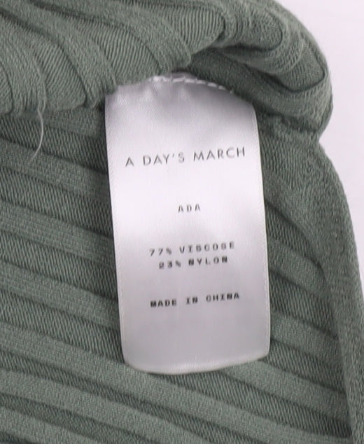 A Day’s March Women Green L Midi Collared Knit Shirt Dress