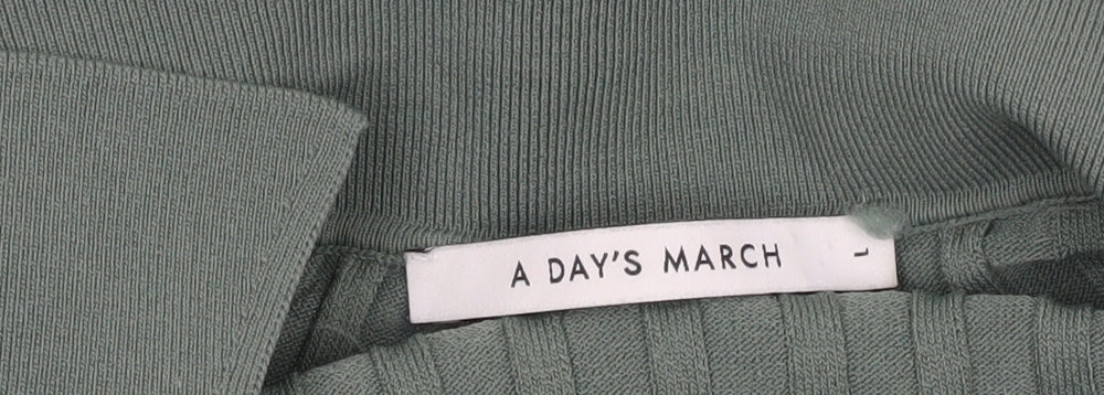A Day’s March Women Green L Midi Collared Knit Shirt Dress