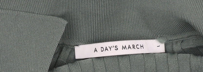 A Day’s March Women Green L Midi Collared Knit Shirt Dress