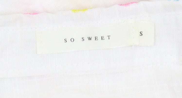 SO SWEET Women's White Embroidered Floral 3/4 Sleeve Button-Up Blouse S