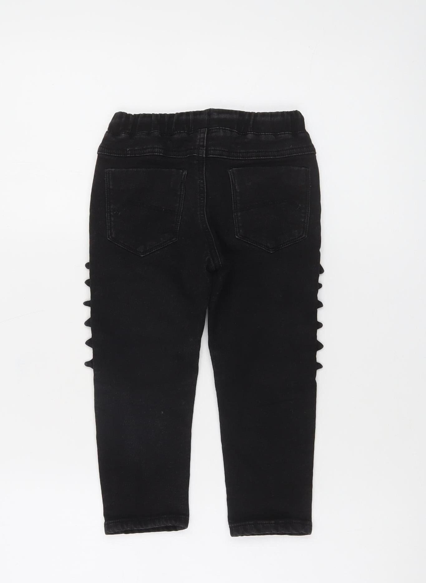 Next Girls Black Stretch Dinosaur Jegging Jeans 3-4 Years Elastic Waist