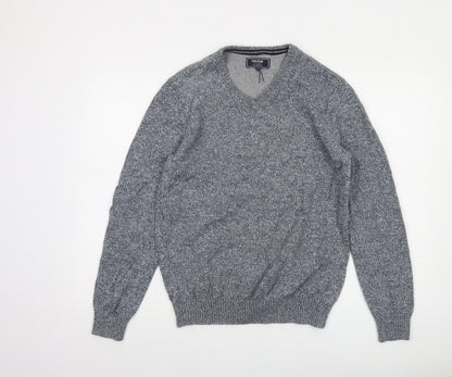 Maine New England Mens Grey V-Neck Knit Jumper Size M Classic Style