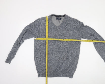 Maine New England Mens Grey V-Neck Knit Jumper Size M Classic Style